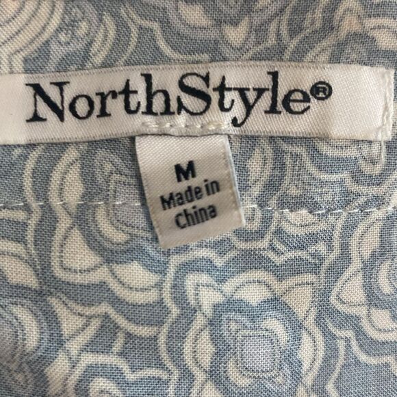 NorthStyle V-Neck Pleated Boho Geometric Pattern 3/4 Sleeve Tunic Size Medium - Picture 7 of 9